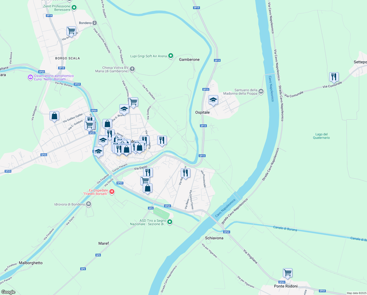 map of restaurants, bars, coffee shops, grocery stores, and more near 41 Borgo Carmine in Bondeno
