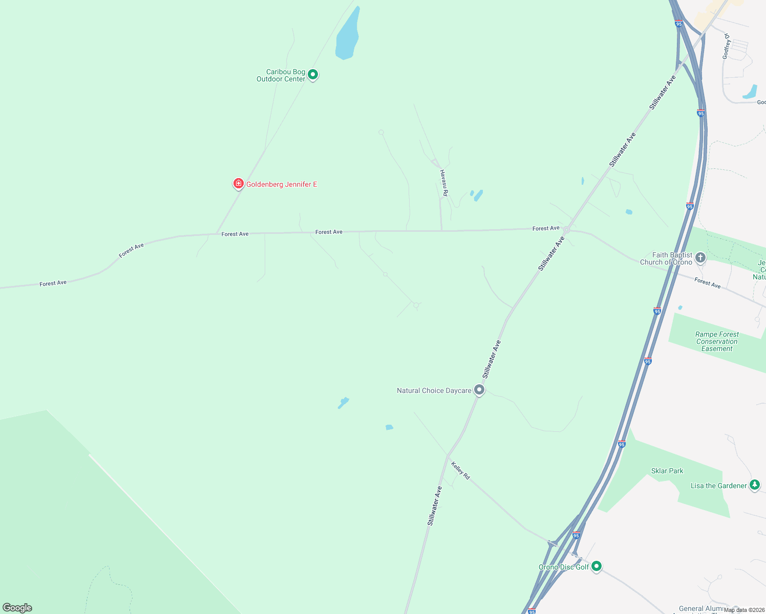 map of restaurants, bars, coffee shops, grocery stores, and more near 20 Crestview Drive in Orono