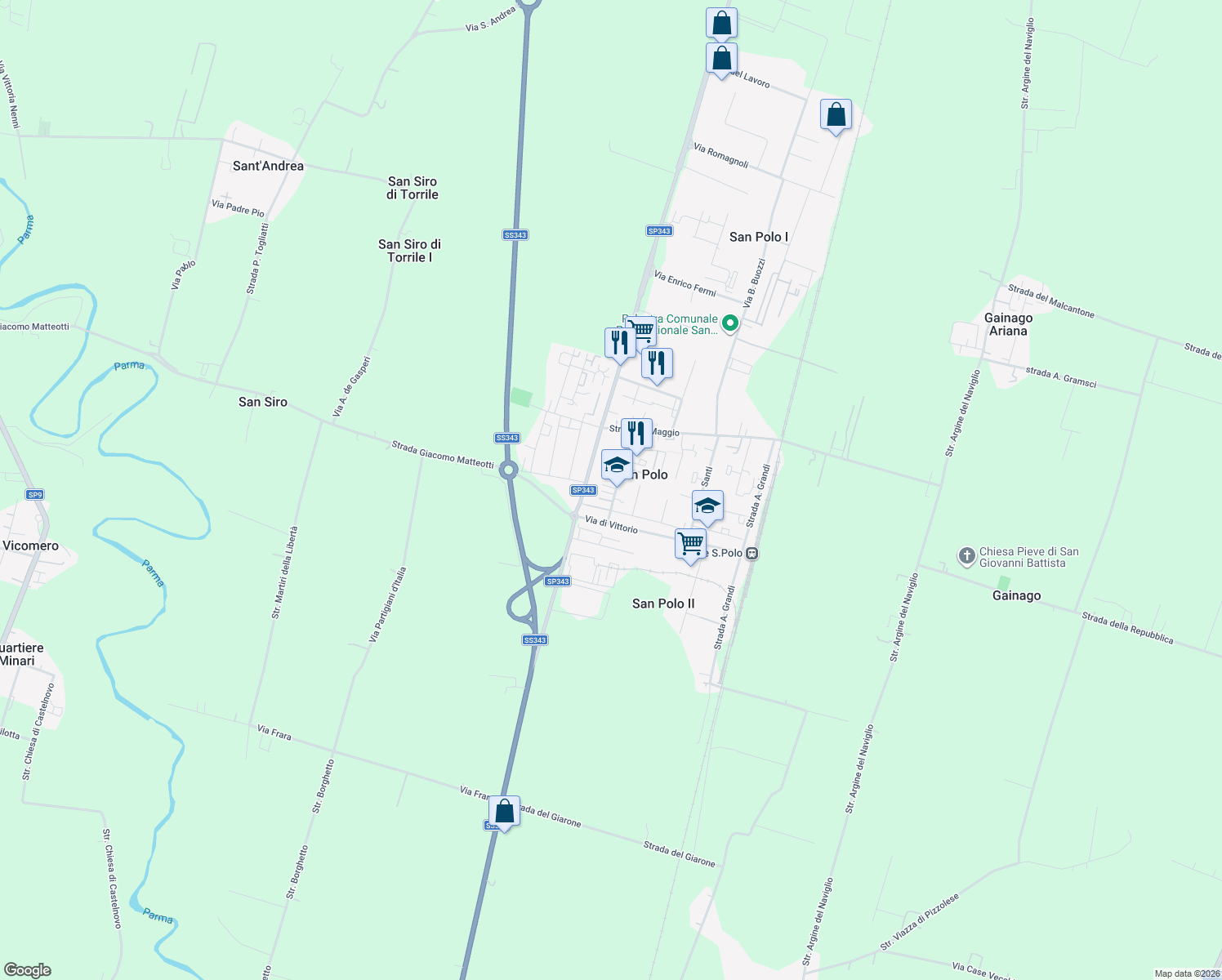 map of restaurants, bars, coffee shops, grocery stores, and more near 15A Via G. Verdi in San Polo
