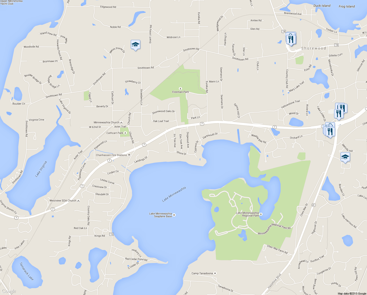 map of restaurants, bars, coffee shops, grocery stores, and more near 6331 Elm Tree Avenue in Excelsior