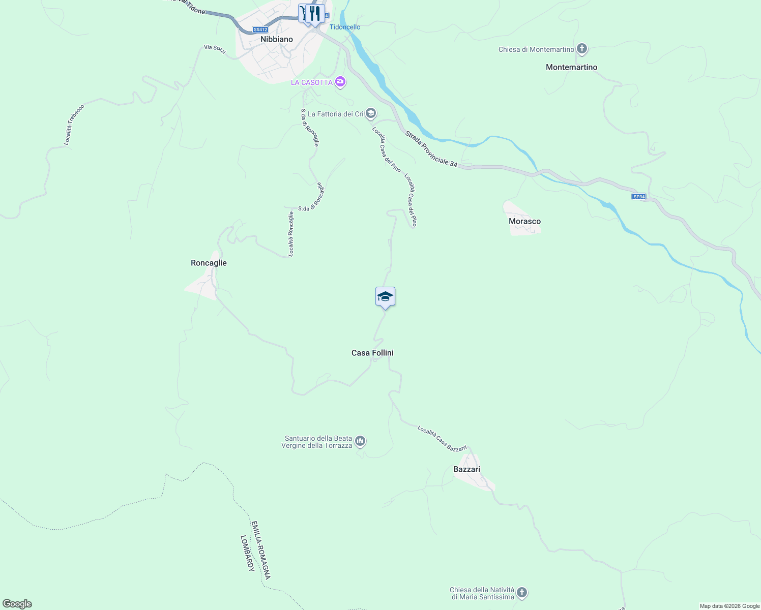 map of restaurants, bars, coffee shops, grocery stores, and more near 2 Località Casa Perotti in Provincia di Piacenza