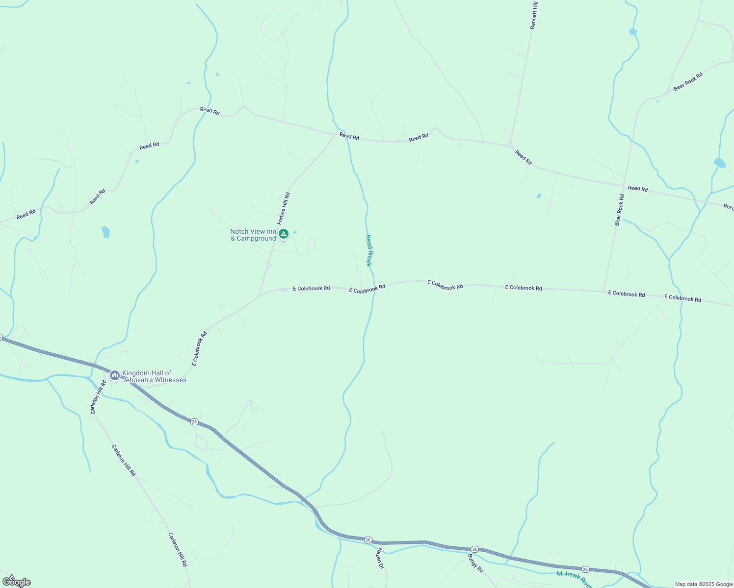 map of restaurants, bars, coffee shops, grocery stores, and more near 250 East Colebrook Road in Colebrook