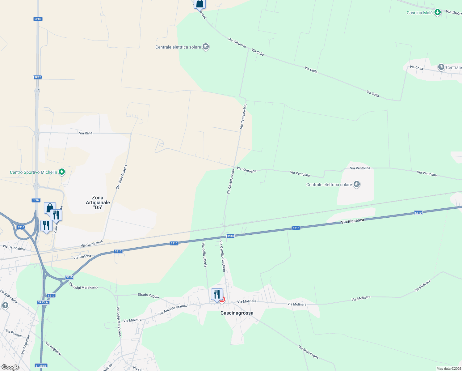 map of restaurants, bars, coffee shops, grocery stores, and more near 11 Via Castelceriolo in Provincia di Alessandria