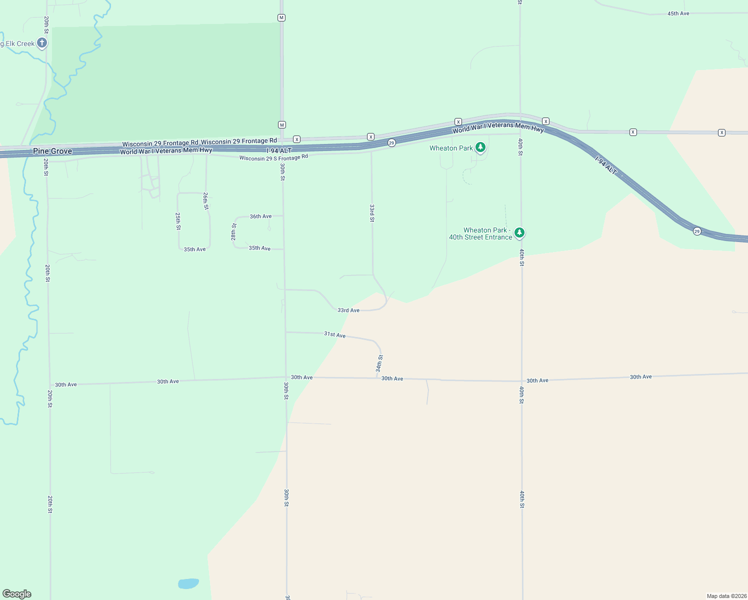 map of restaurants, bars, coffee shops, grocery stores, and more near 3282 33rd Avenue in Elk Mound