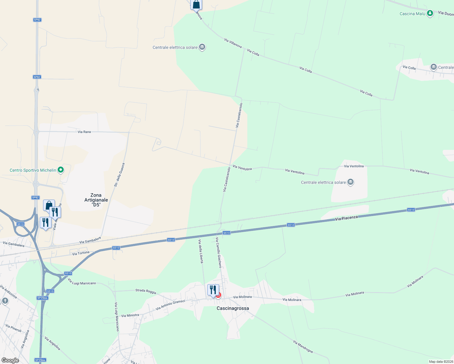 map of restaurants, bars, coffee shops, grocery stores, and more near 11 Via Castelceriolo in Provincia di Alessandria