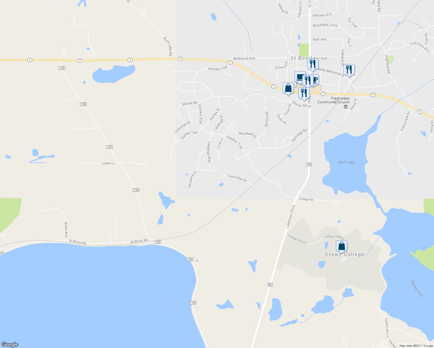 map of restaurants, bars, coffee shops, grocery stores, and more near 9331 Partridge Road in Minnetrista