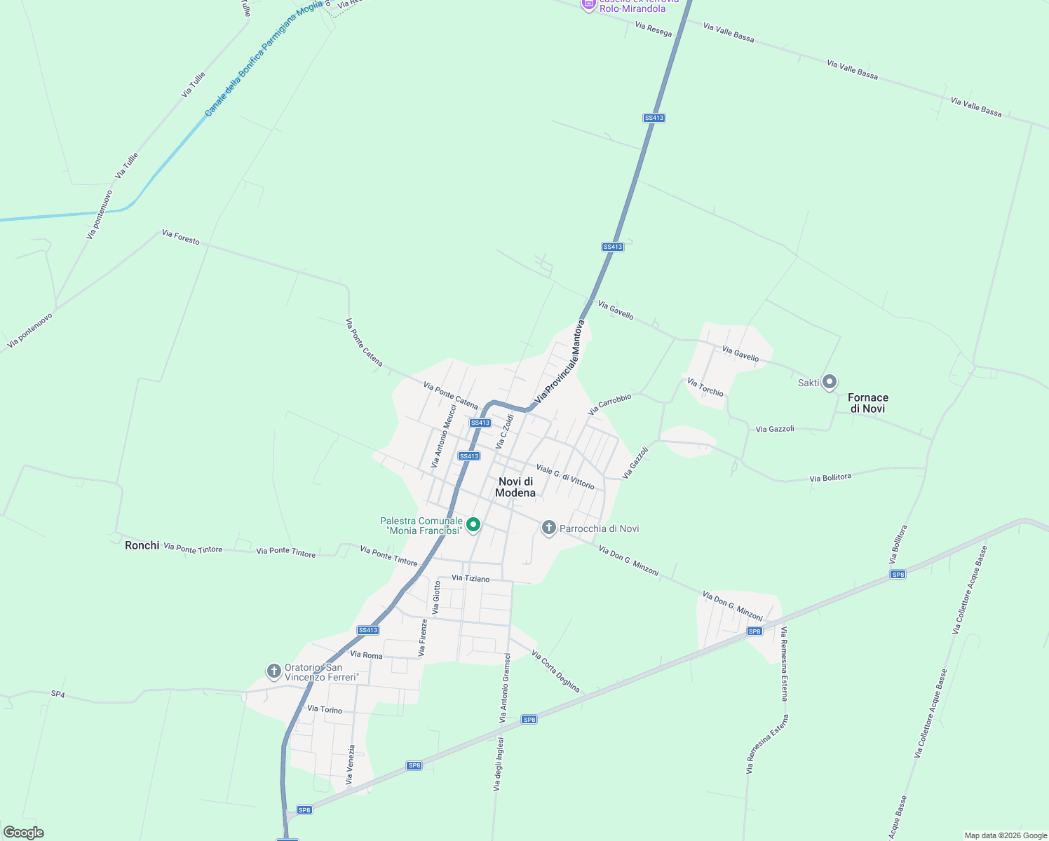 map of restaurants, bars, coffee shops, grocery stores, and more near 94 Corso Guglielmo Marconi in Novi di Modena
