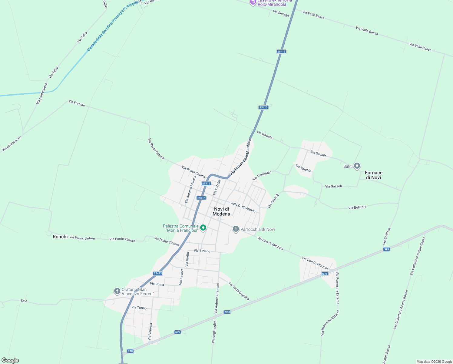 map of restaurants, bars, coffee shops, grocery stores, and more near 94 Corso Guglielmo Marconi in Novi di Modena