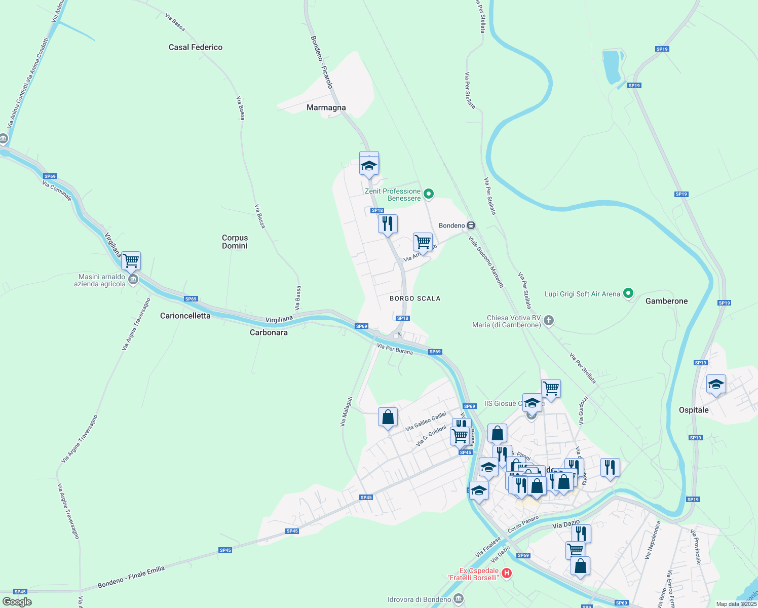 map of restaurants, bars, coffee shops, grocery stores, and more near 5 Via Andrea Palladio in Bondeno