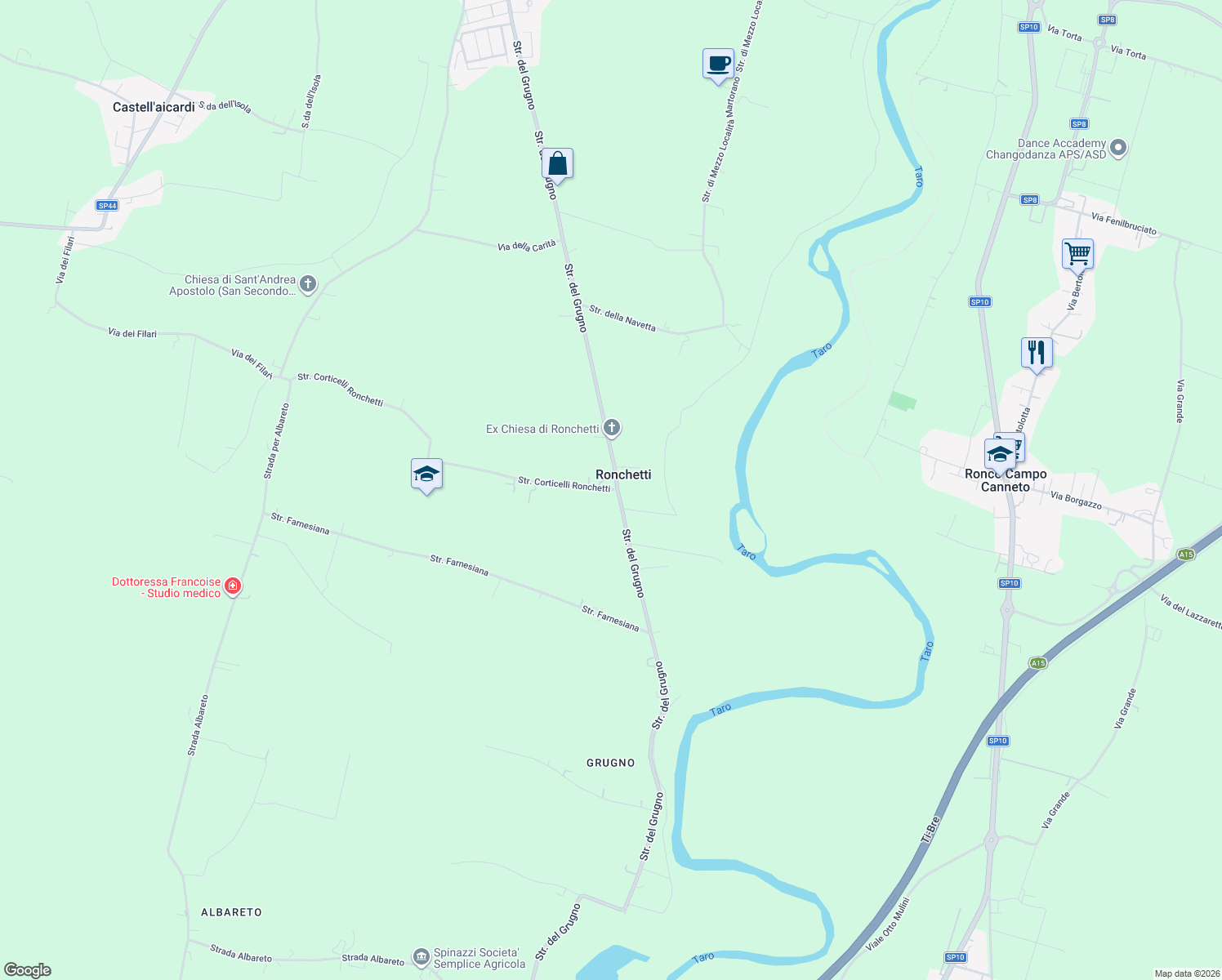 map of restaurants, bars, coffee shops, grocery stores, and more near 4 Strada Corticelli Ronchetti in Ronchetti