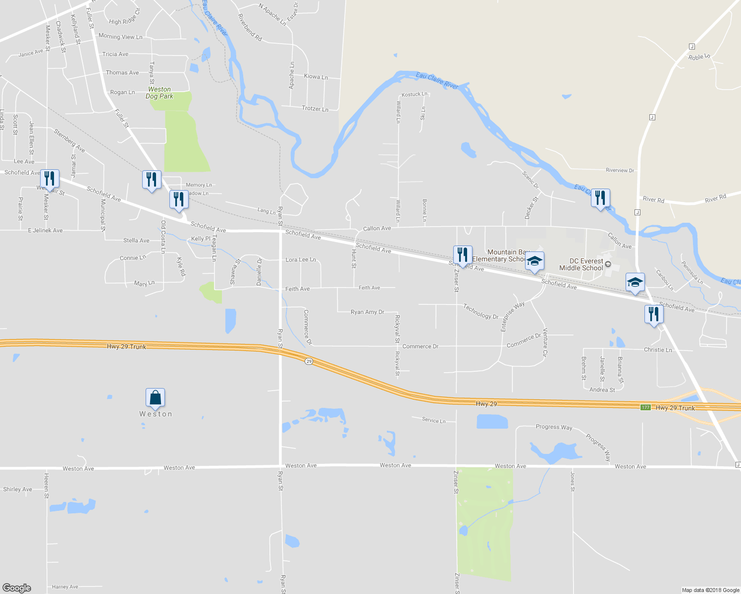 map of restaurants, bars, coffee shops, grocery stores, and more near 7503 Feith Avenue in Weston