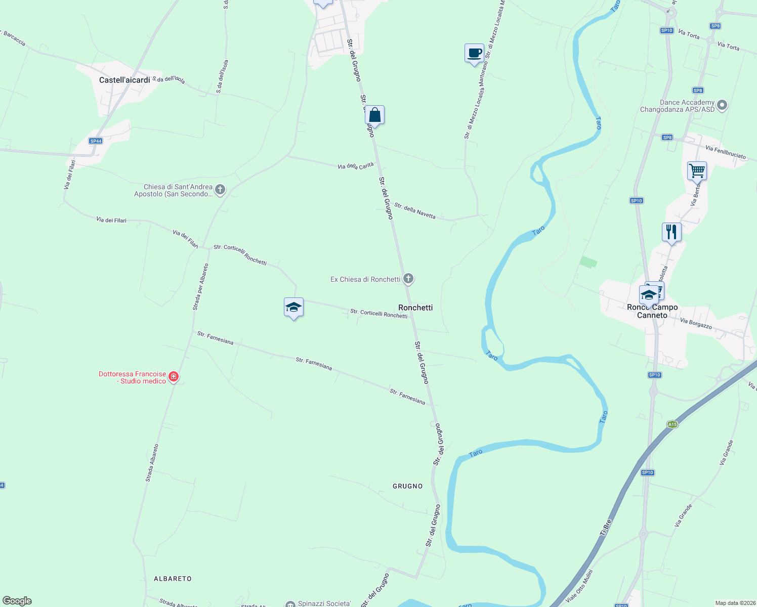 map of restaurants, bars, coffee shops, grocery stores, and more near 4 Strada Corticelli in Ronchetti
