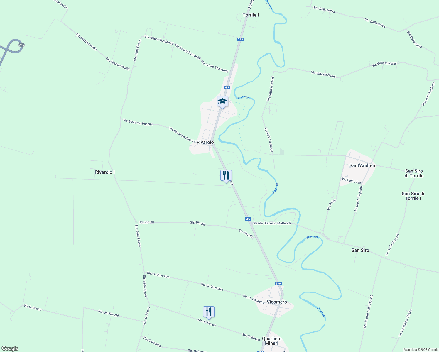 map of restaurants, bars, coffee shops, grocery stores, and more near 49 Strada Provinciale di Golese in Provincia di Parma
