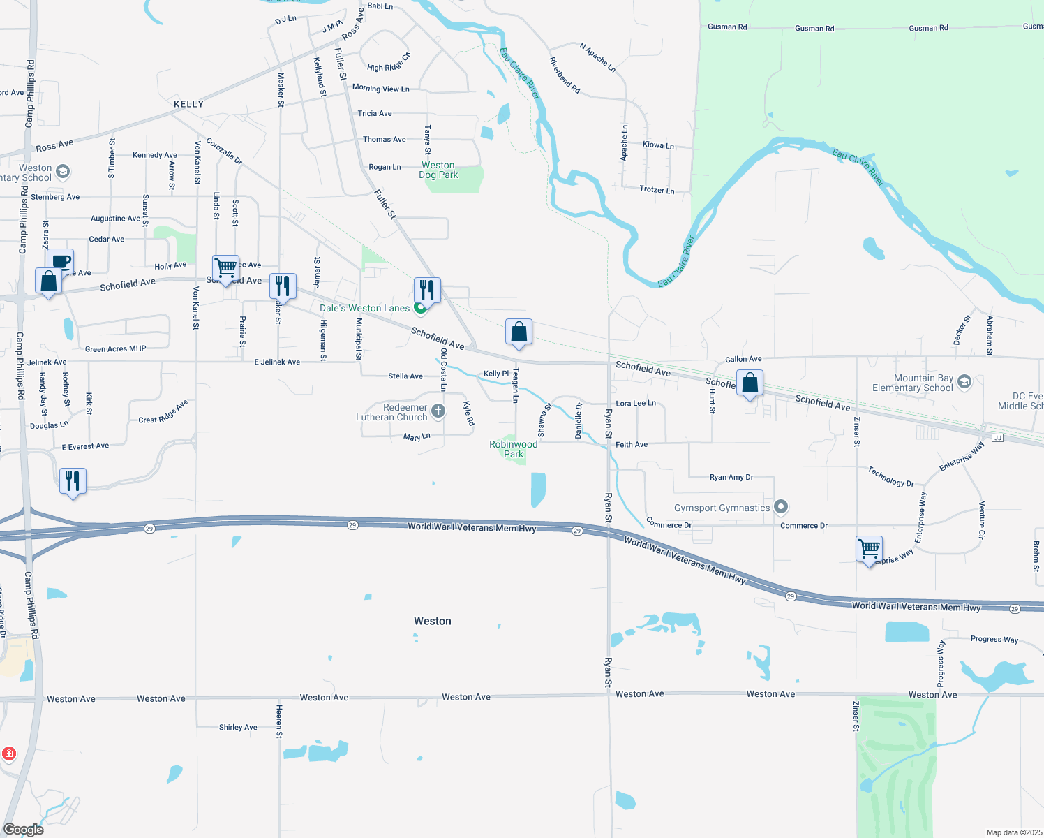 map of restaurants, bars, coffee shops, grocery stores, and more near 6405 Teagan Ln in Weston