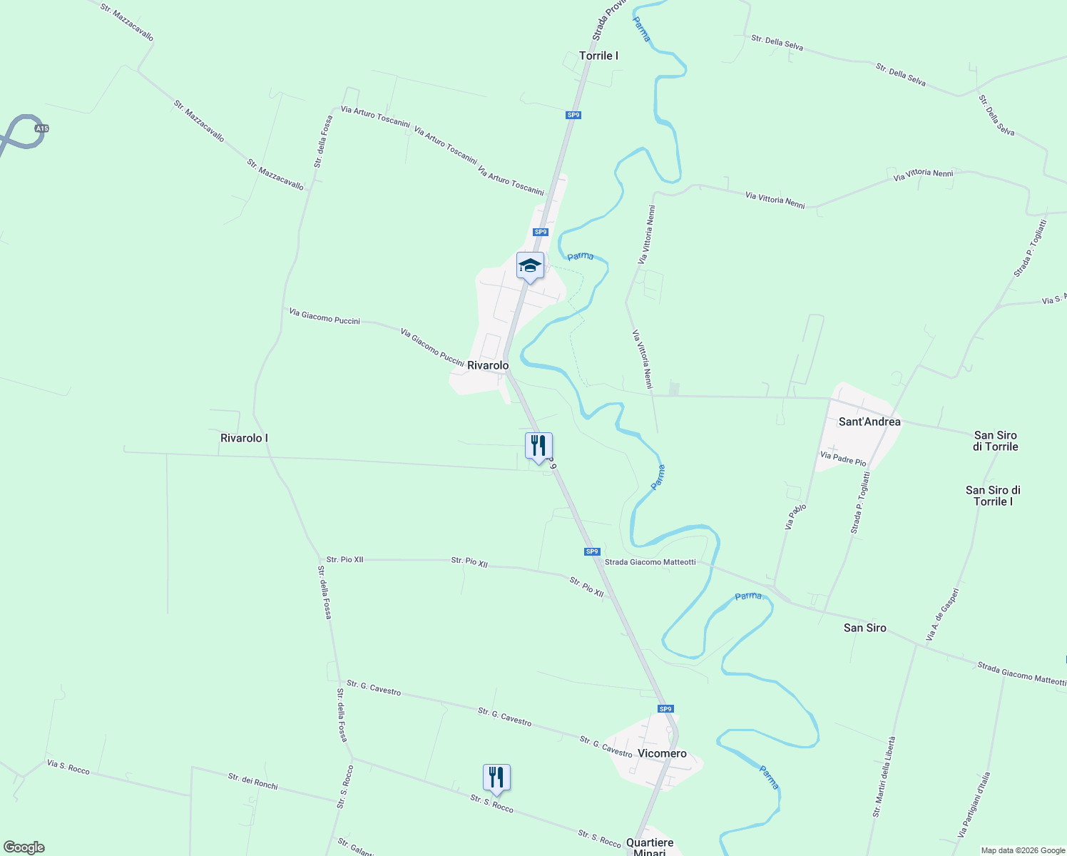 map of restaurants, bars, coffee shops, grocery stores, and more near 49 Strada Provinciale di Golese in Provincia di Parma