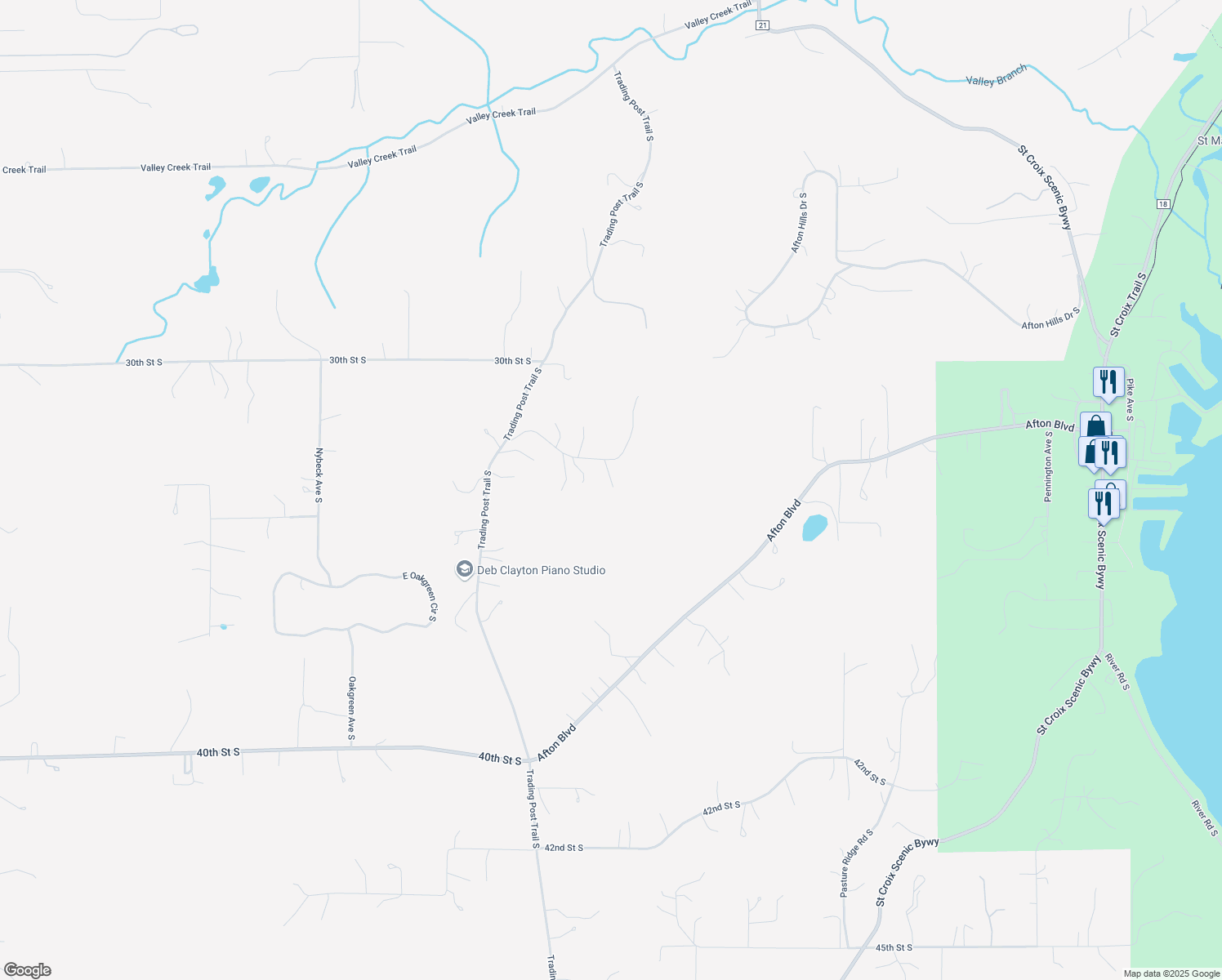 map of restaurants, bars, coffee shops, grocery stores, and more near 14623 32nd Street South in Afton