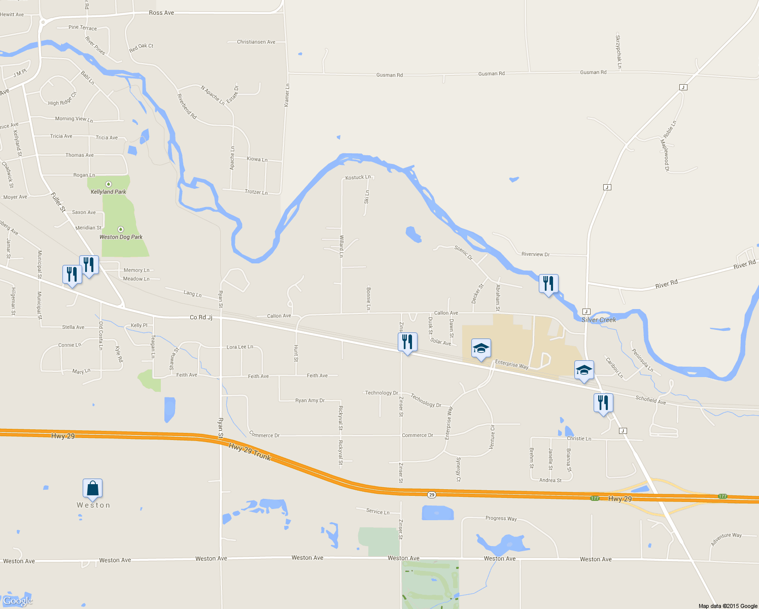 map of restaurants, bars, coffee shops, grocery stores, and more near 7912 Callon Avenue in Weston