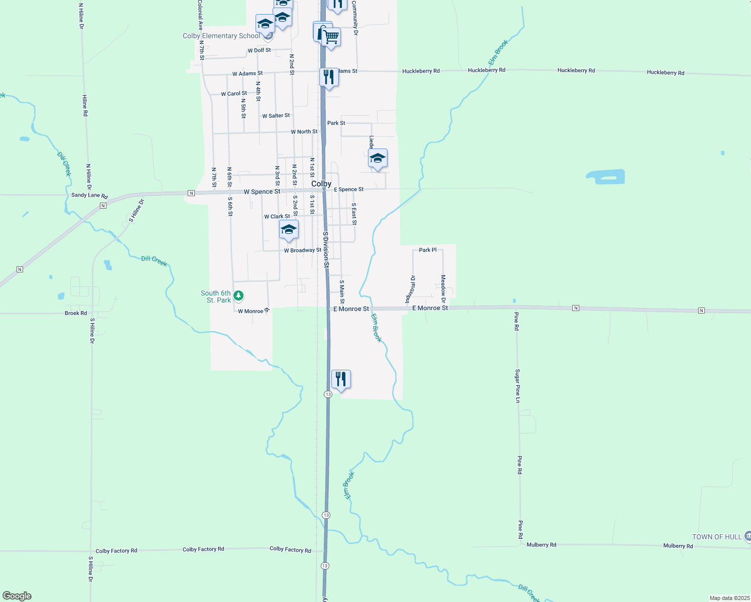 map of restaurants, bars, coffee shops, grocery stores, and more near 504 E Monroe St in Colby