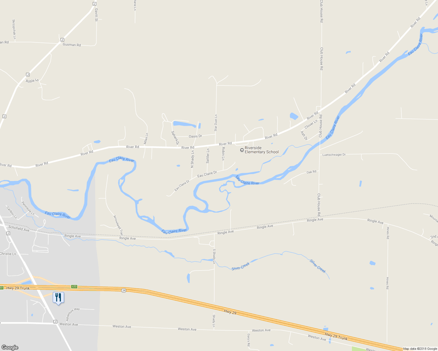 map of restaurants, bars, coffee shops, grocery stores, and more near R11955 Eau Claire Drive in Ringle