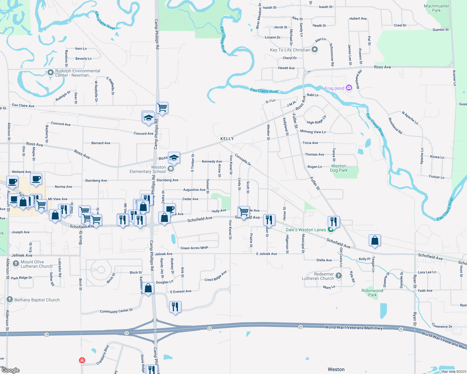 map of restaurants, bars, coffee shops, grocery stores, and more near 5311 Von Kanel Street in Weston