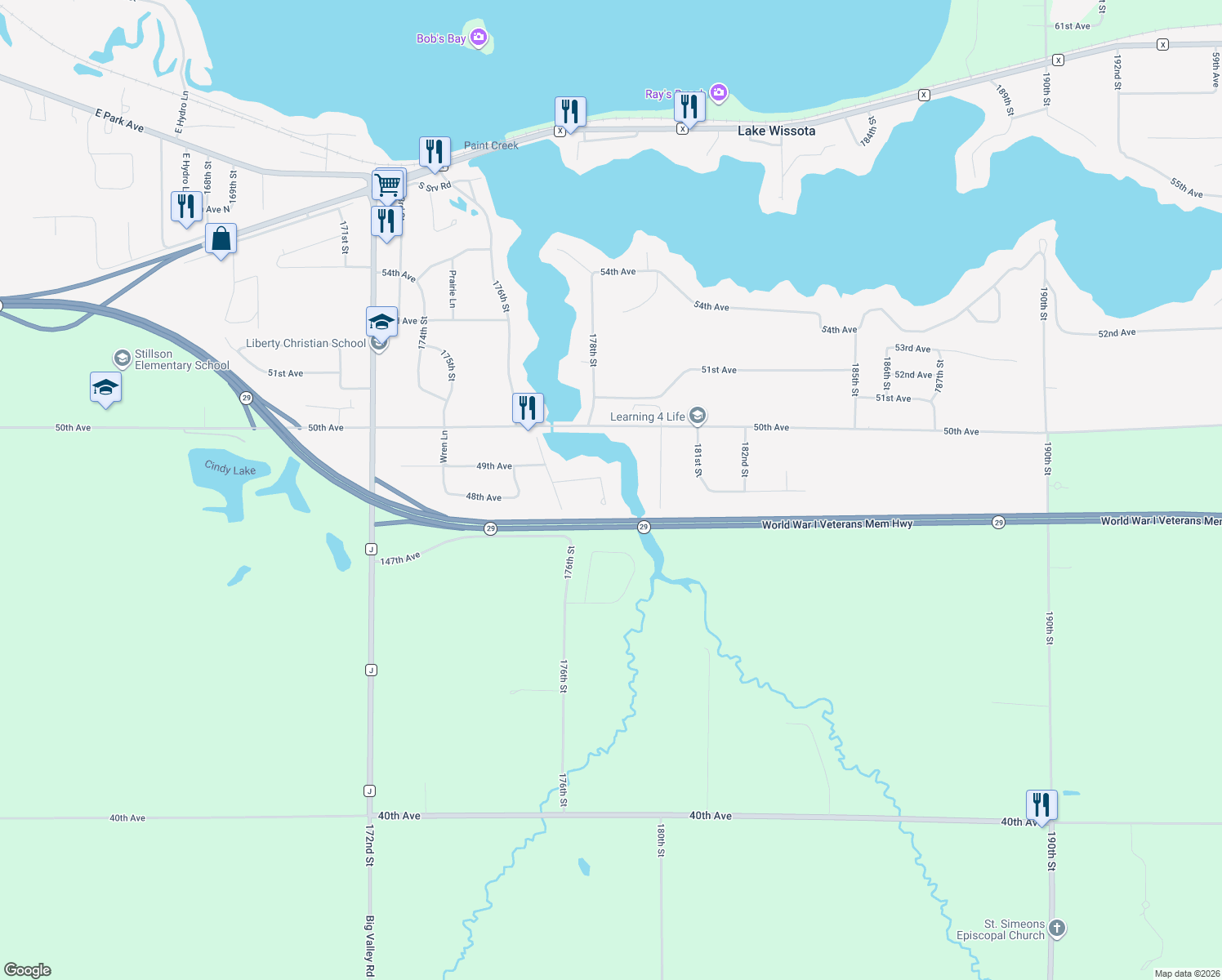 map of restaurants, bars, coffee shops, grocery stores, and more near 4817 177th St in Chippewa Falls