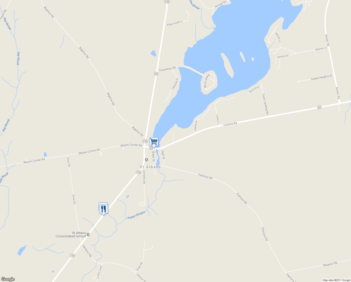 map of restaurants, bars, coffee shops, grocery stores, and more near 96 Corinna Road in Saint Albans