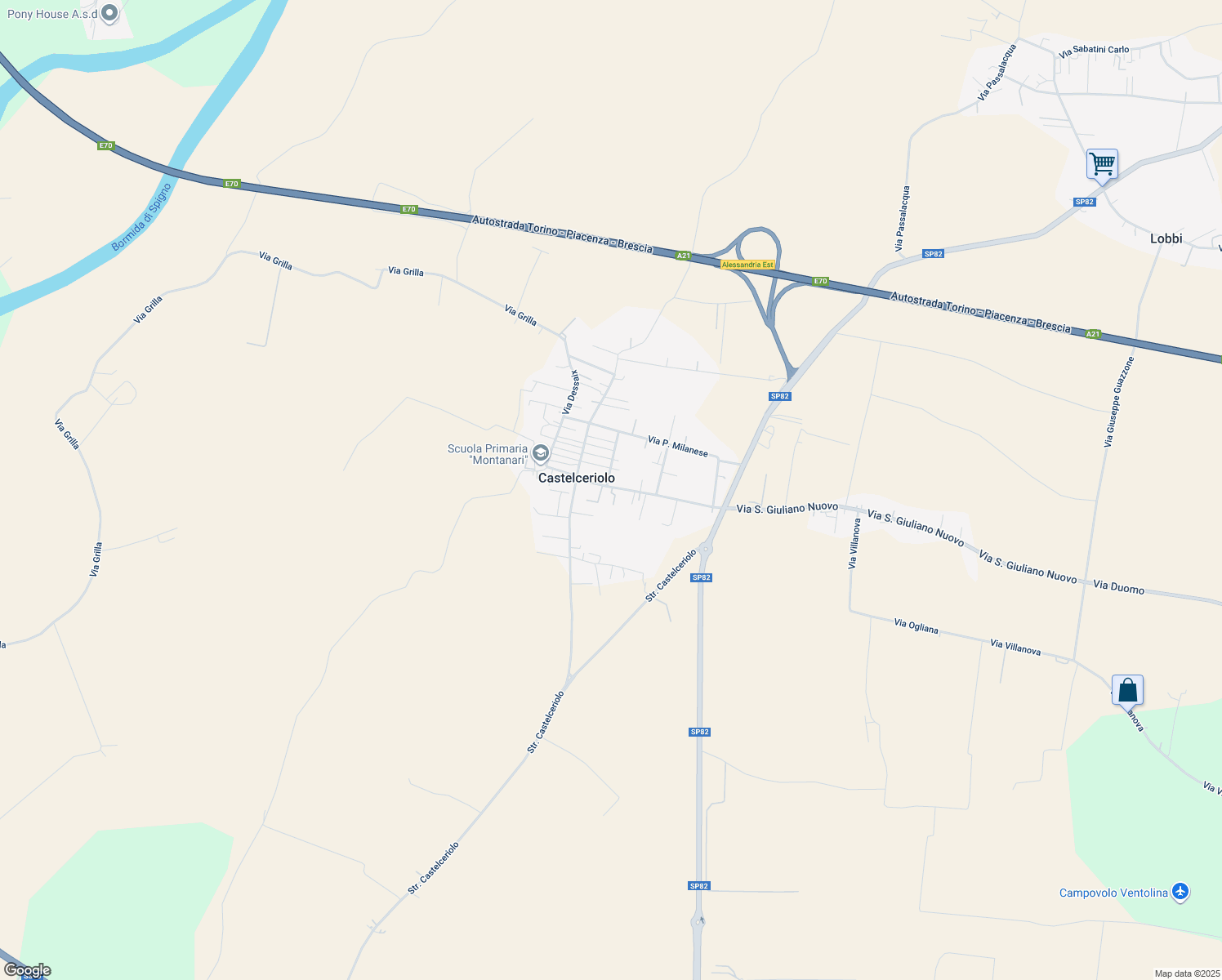 map of restaurants, bars, coffee shops, grocery stores, and more near 25 Via San Giuliano Nuovo in Castelceriolo