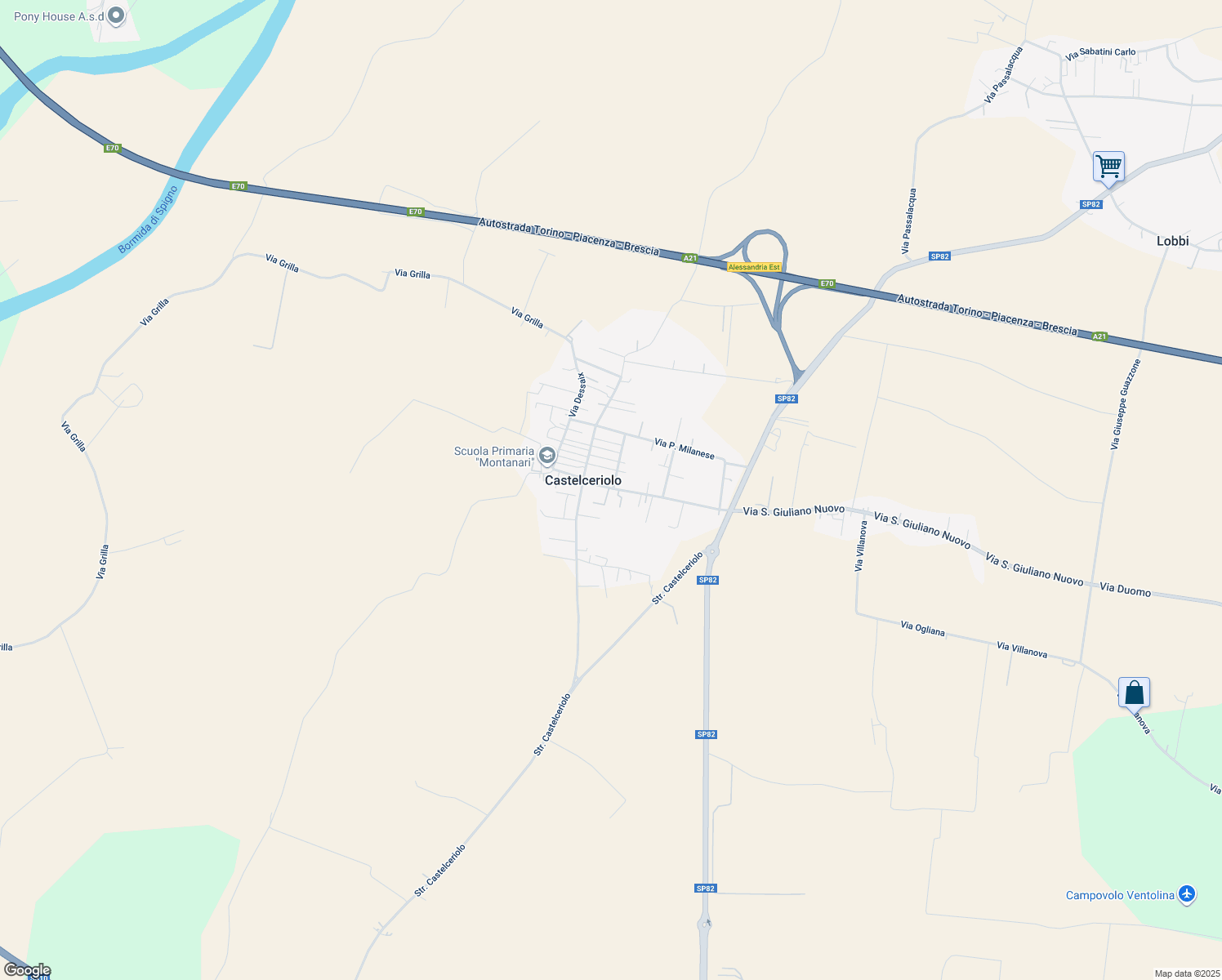 map of restaurants, bars, coffee shops, grocery stores, and more near 25 Via San Giuliano Nuovo in Castelceriolo