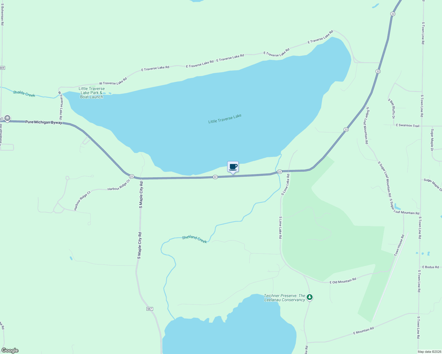 map of restaurants, bars, coffee shops, grocery stores, and more near 368 East Harbor Highway in Maple City