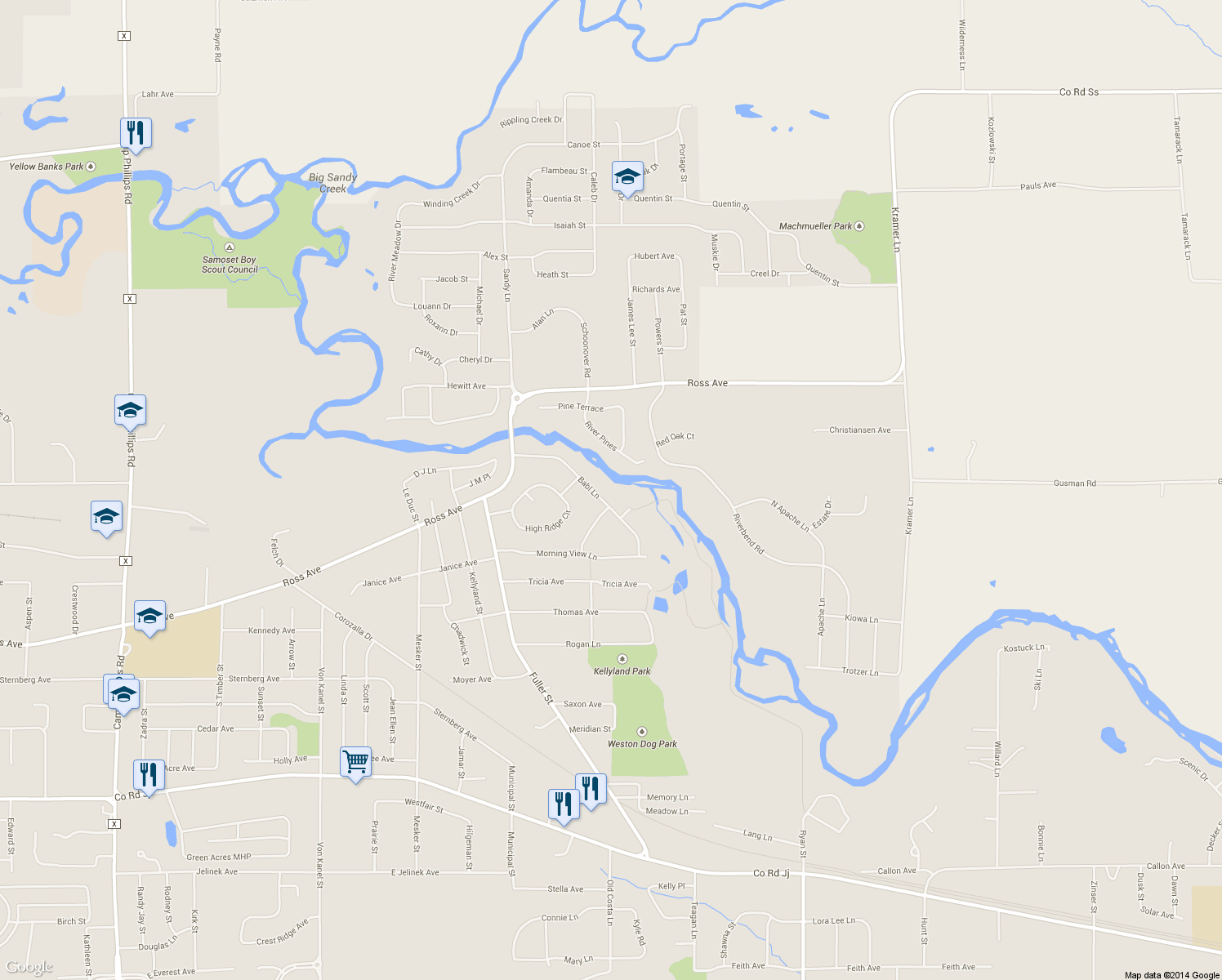 map of restaurants, bars, coffee shops, grocery stores, and more near 6012 Babl Ln in Weston
