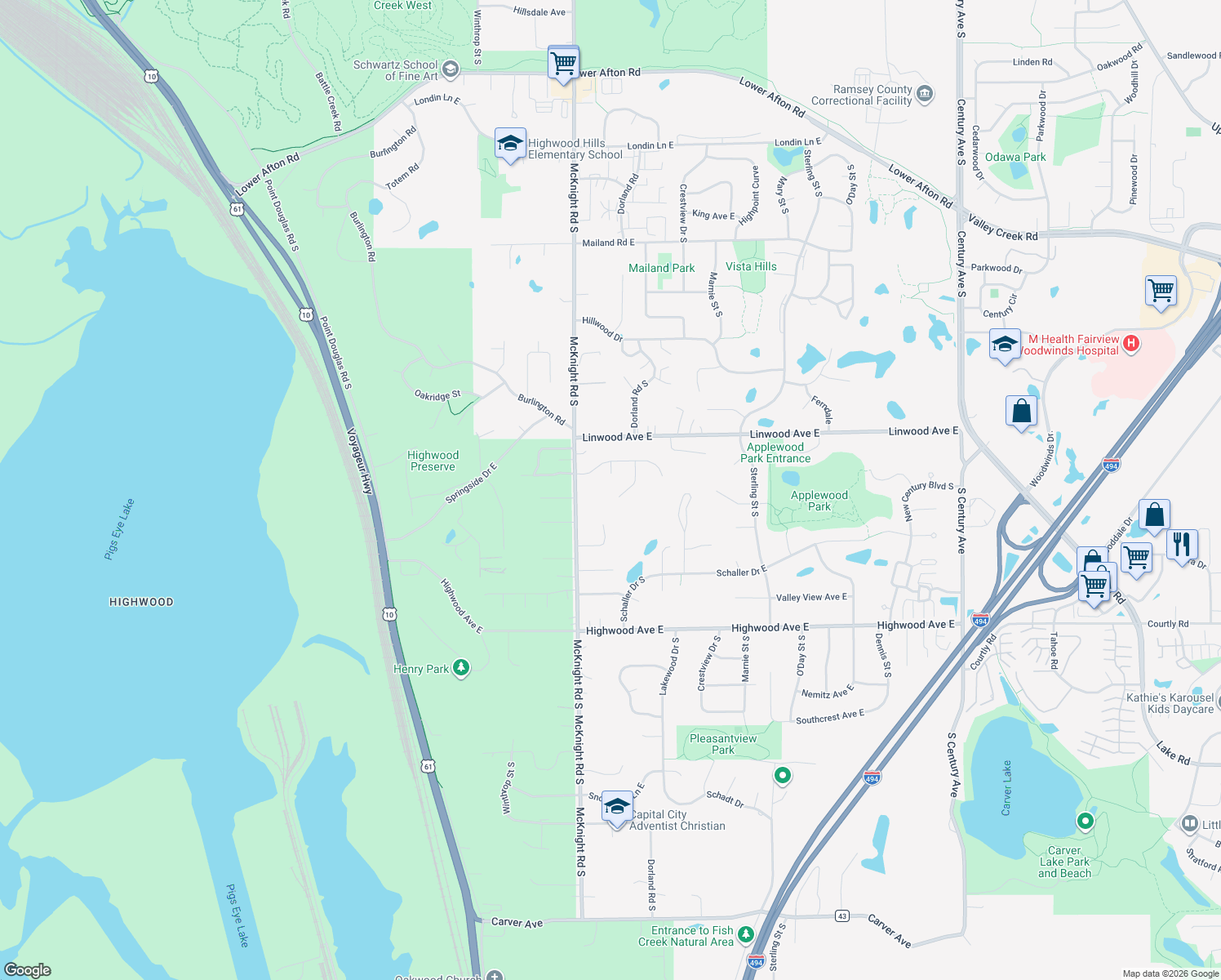 map of restaurants, bars, coffee shops, grocery stores, and more near 829 Dorland Road South in Maplewood