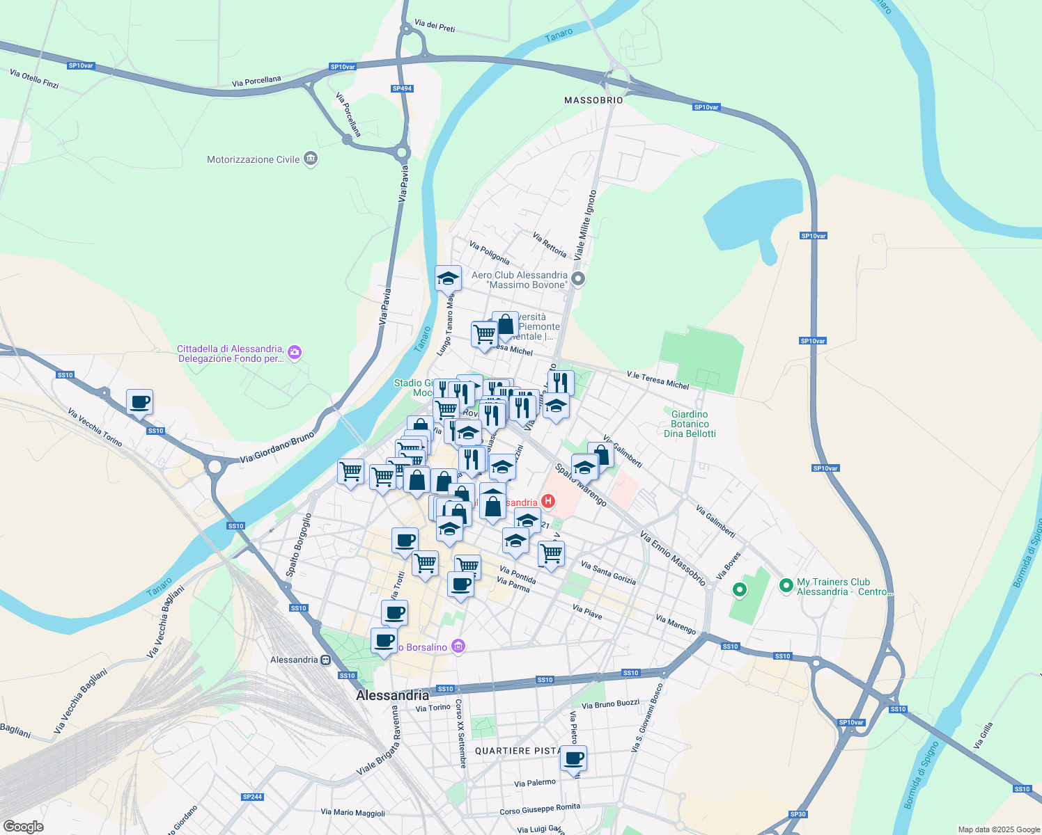 map of restaurants, bars, coffee shops, grocery stores, and more near 22-30 Spalto Marengo in Alessandria
