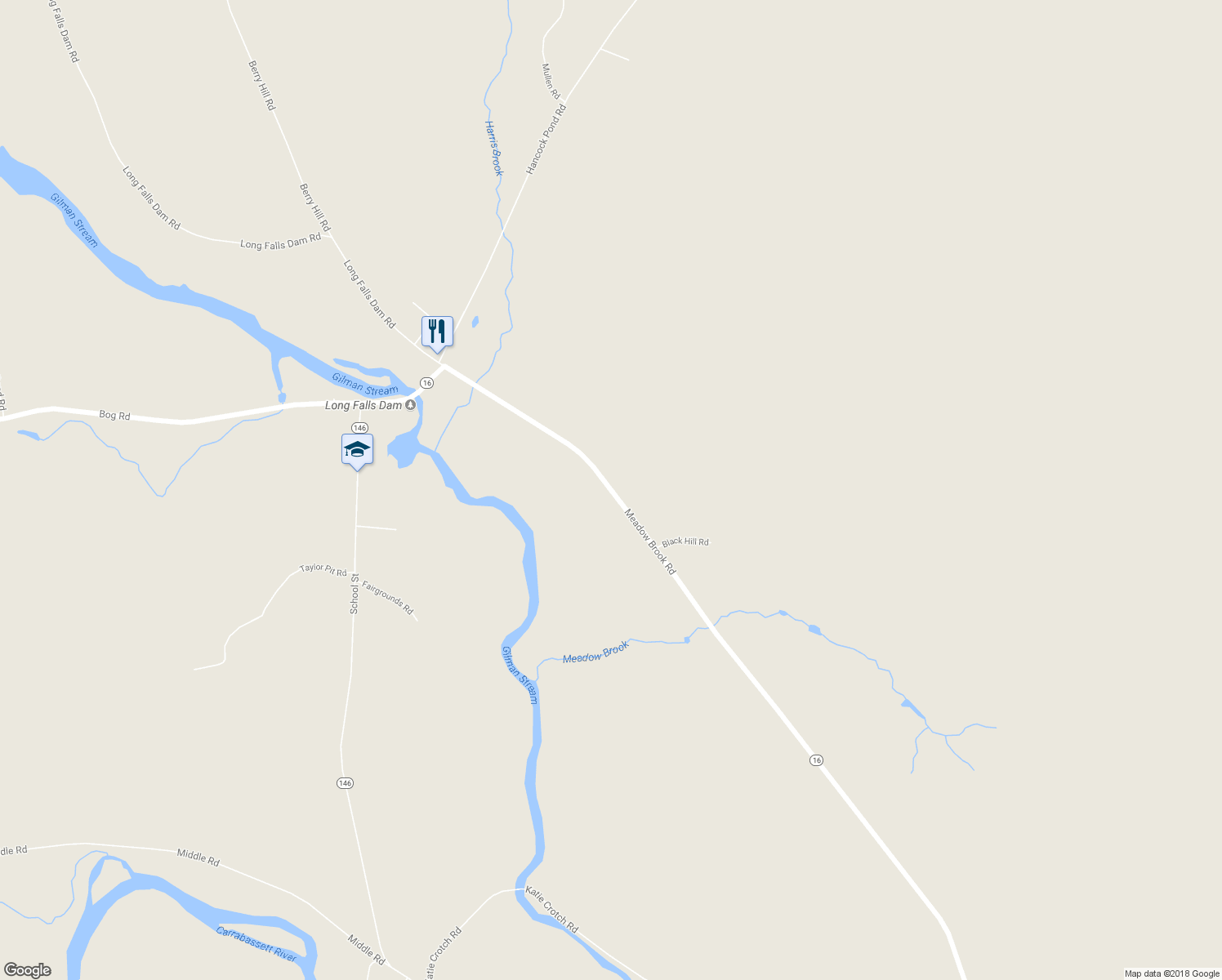 map of restaurants, bars, coffee shops, grocery stores, and more near 177 Meadow Brook Road in New Portland