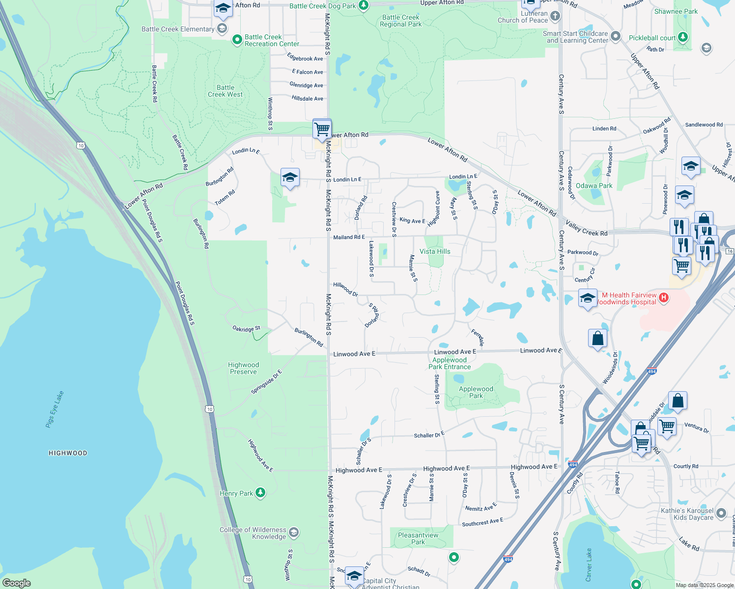 map of restaurants, bars, coffee shops, grocery stores, and more near 2339 Hillwood Drive in Maplewood