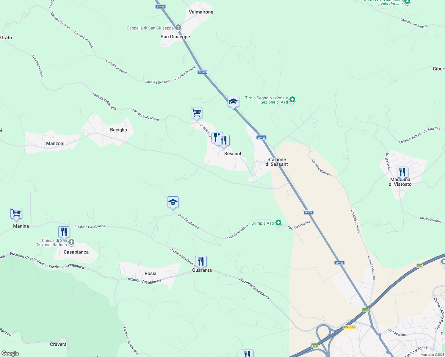 map of restaurants, bars, coffee shops, grocery stores, and more near 417 Frazione Sessant in Sessant