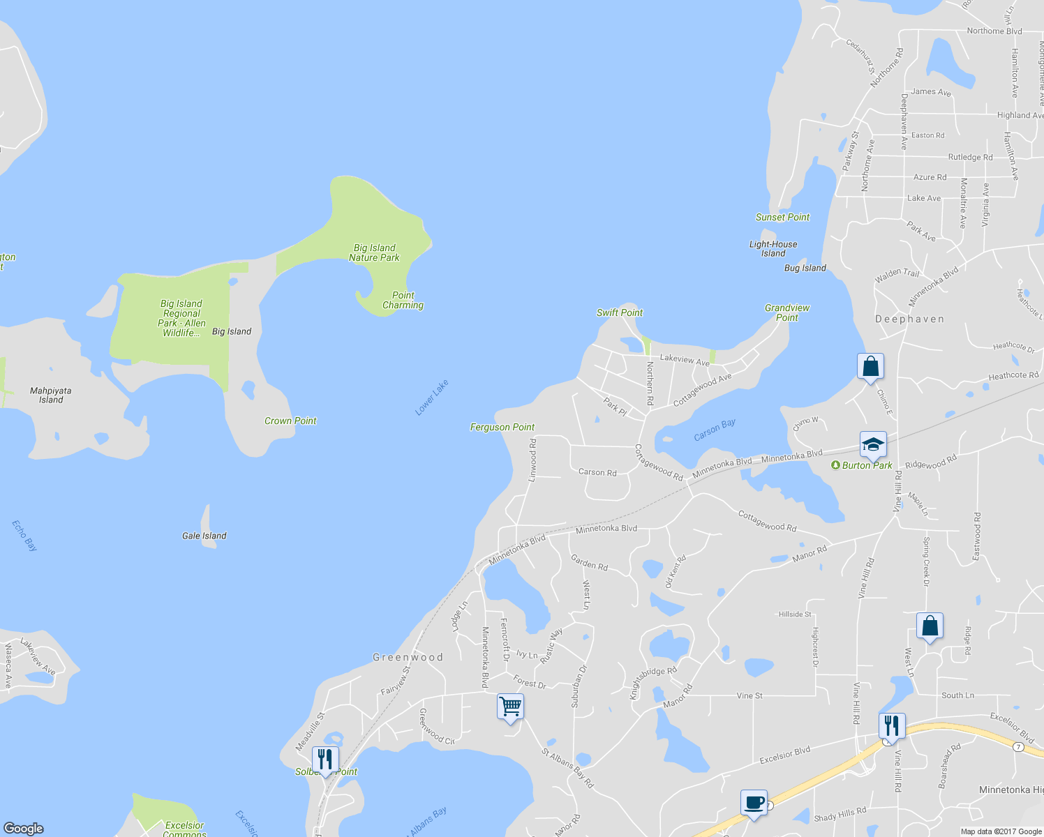 map of restaurants, bars, coffee shops, grocery stores, and more near 20680 Linwood Road in Excelsior