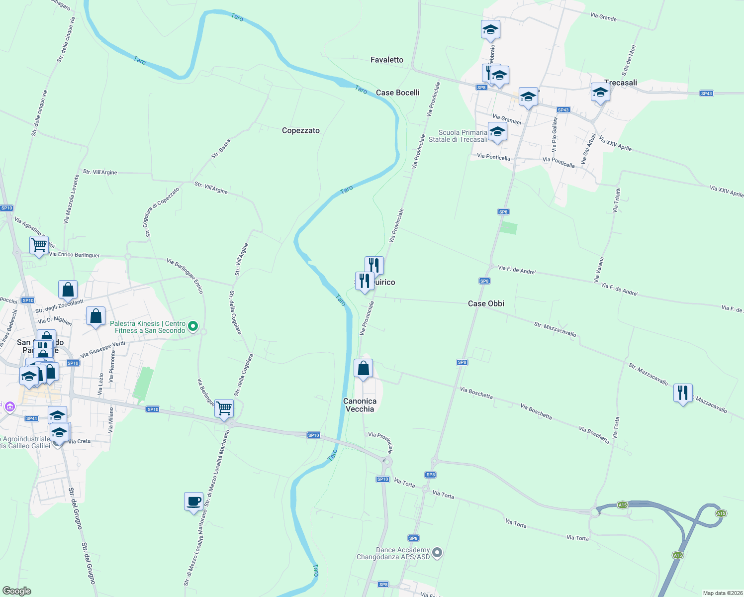 map of restaurants, bars, coffee shops, grocery stores, and more near 9 Via Boschetta in San Quirico