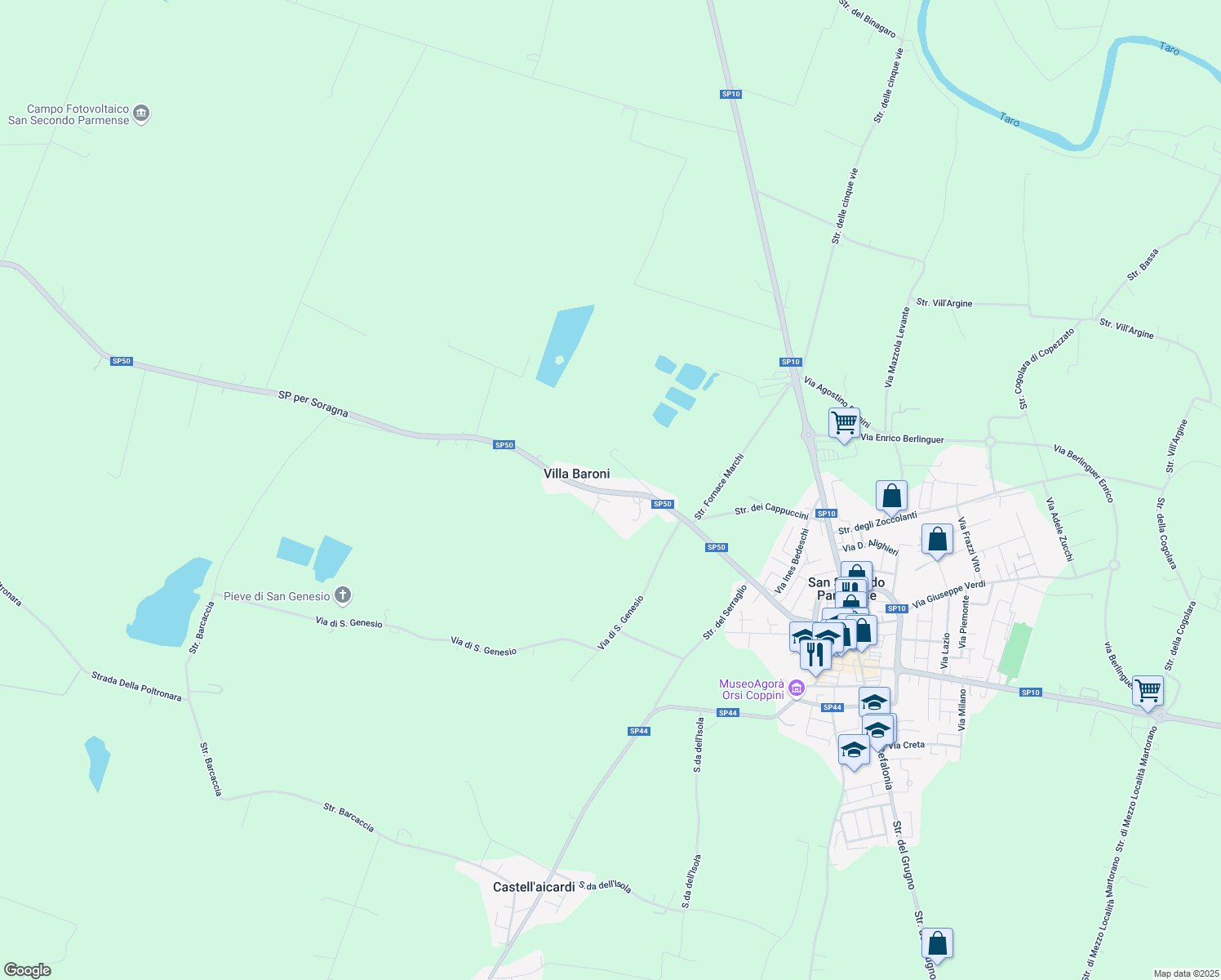 map of restaurants, bars, coffee shops, grocery stores, and more near 20 Strada Provinciale 50 in Villa Baroni