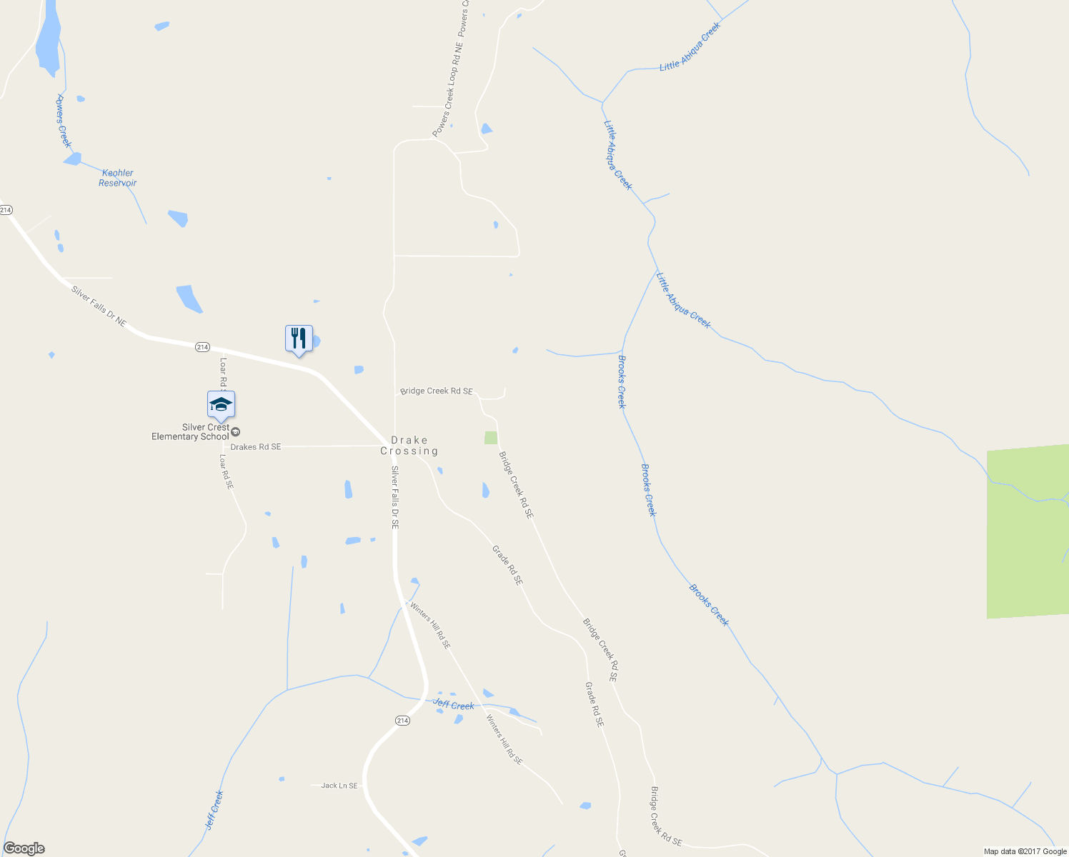 map of restaurants, bars, coffee shops, grocery stores, and more near 20067 Bridge Creek Road Southeast in Silverton