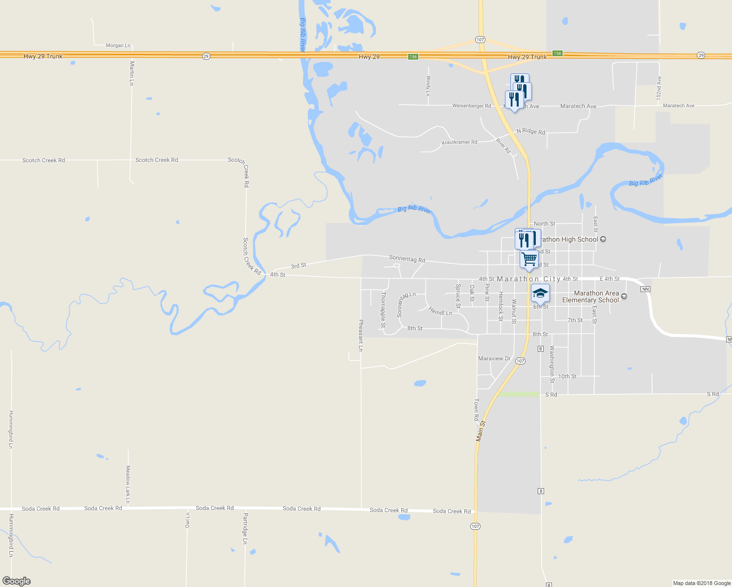 map of restaurants, bars, coffee shops, grocery stores, and more near 1703 Westview Drive in Marathon City