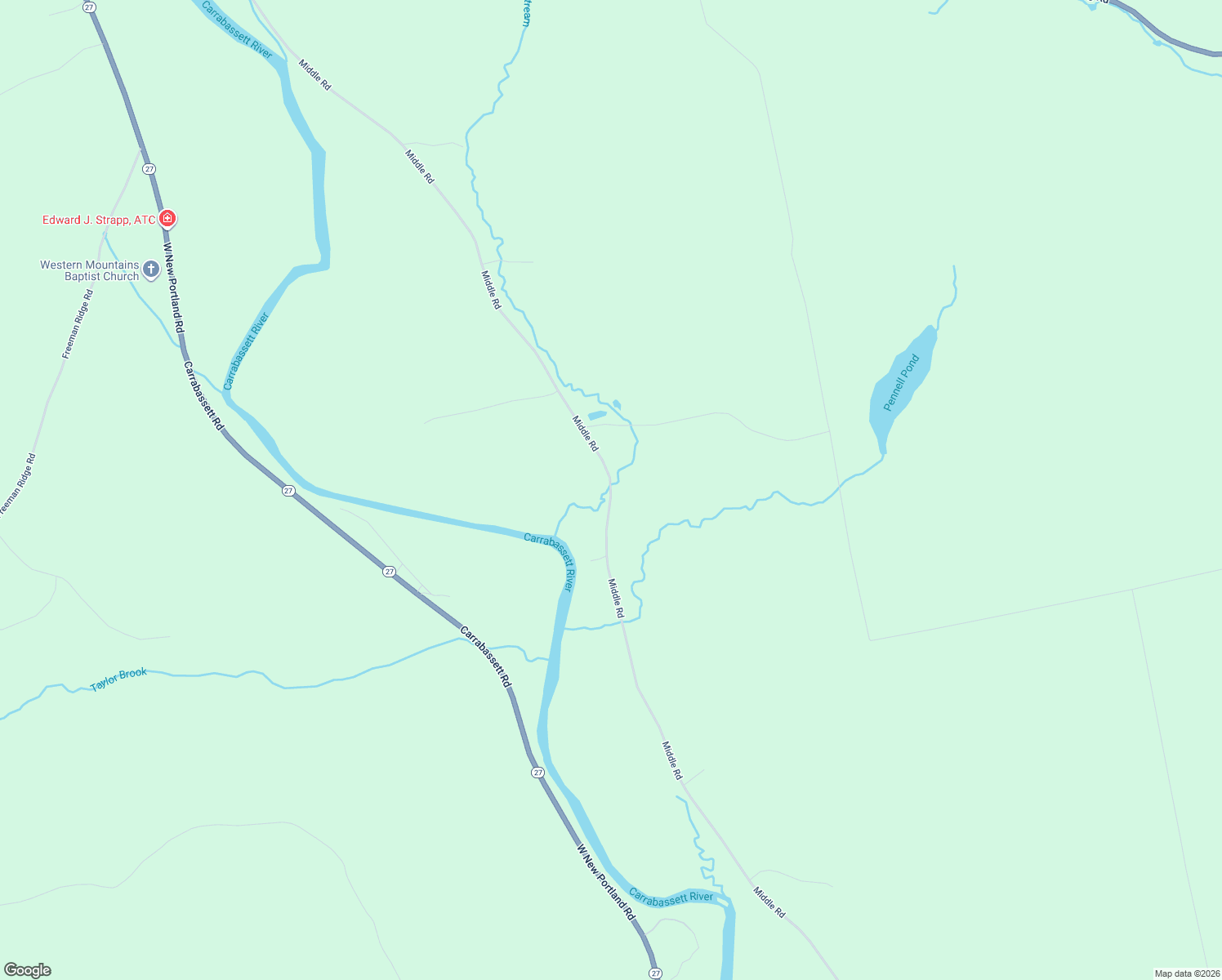 map of restaurants, bars, coffee shops, grocery stores, and more near 1240 Middle Road in New Portland