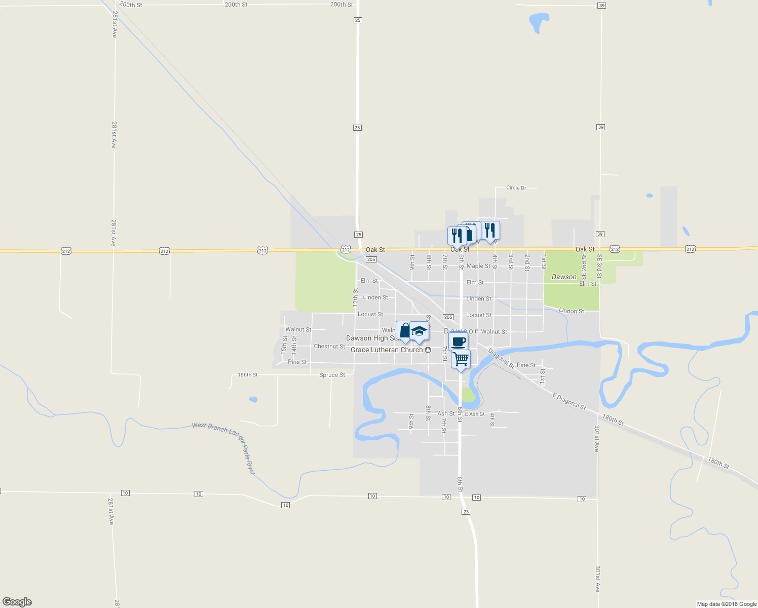 map of restaurants, bars, coffee shops, grocery stores, and more near 440 11th Street in Dawson