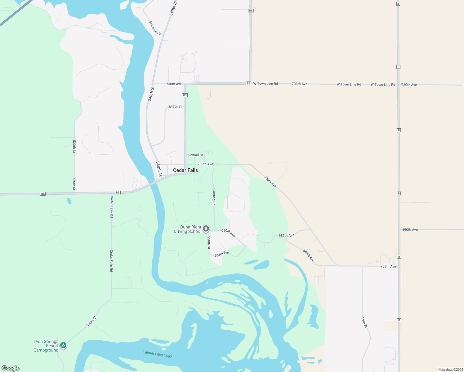 map of restaurants, bars, coffee shops, grocery stores, and more near N7018 564th Street in Menomonie