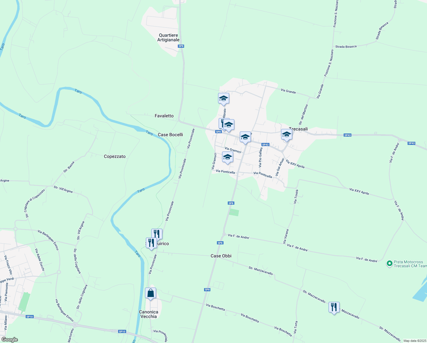 map of restaurants, bars, coffee shops, grocery stores, and more near 2 Via Ponticella in Trecasali