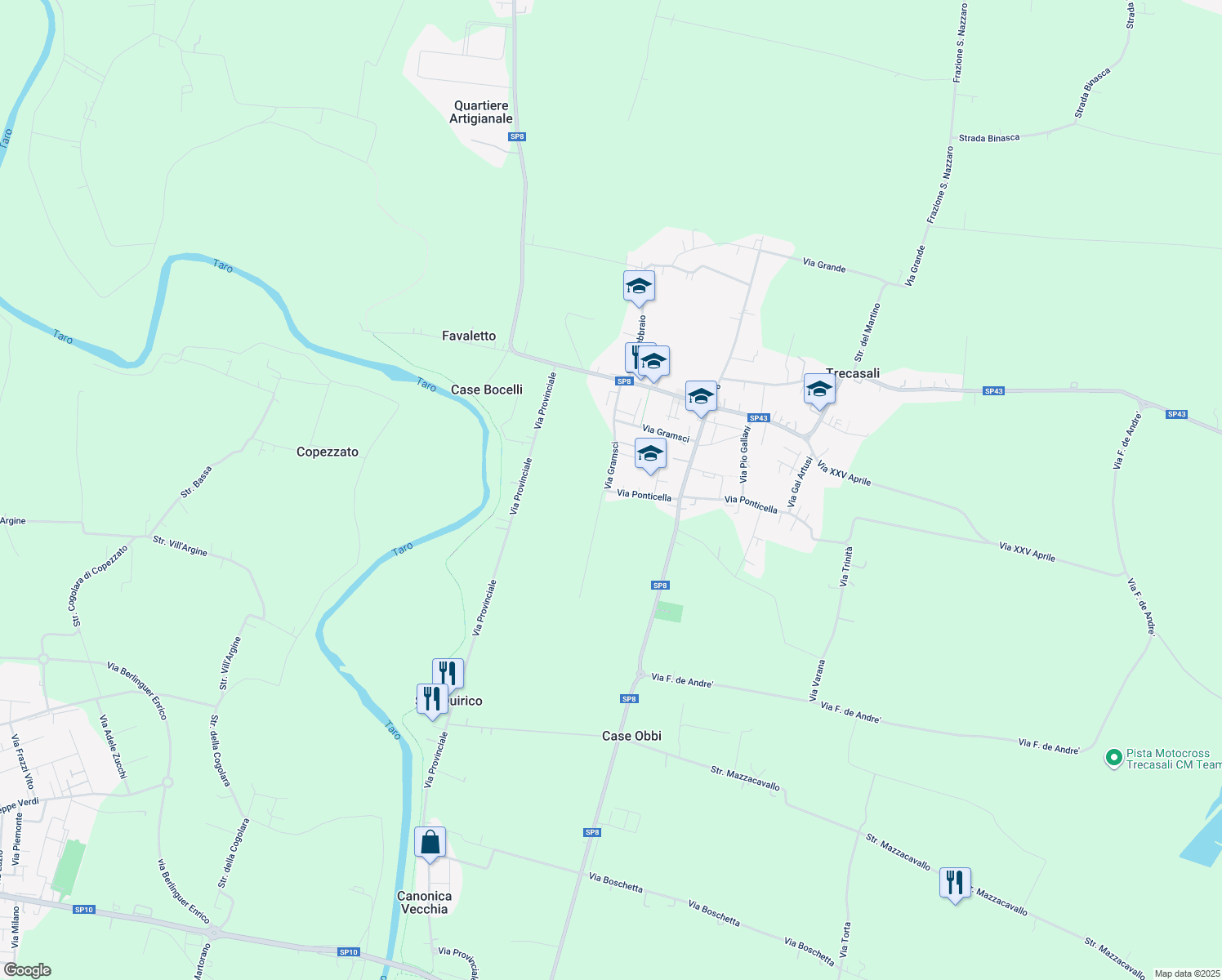 map of restaurants, bars, coffee shops, grocery stores, and more near 2 Via Ponticella in Trecasali