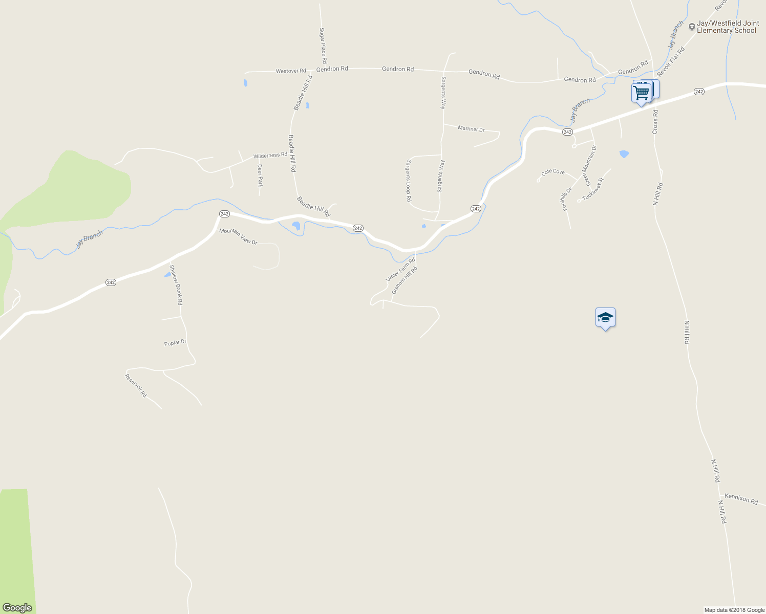 map of restaurants, bars, coffee shops, grocery stores, and more near 364 Lucier Farm Road in Jay