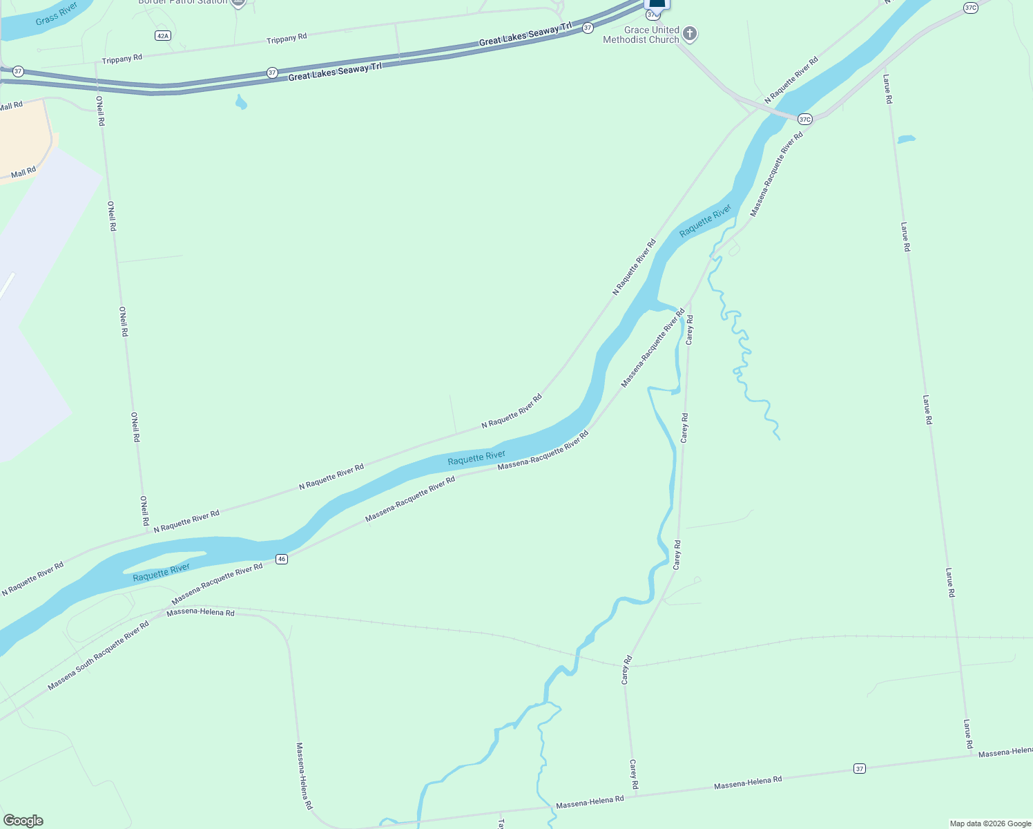 map of restaurants, bars, coffee shops, grocery stores, and more near 818 North Raquette River Road in Massena