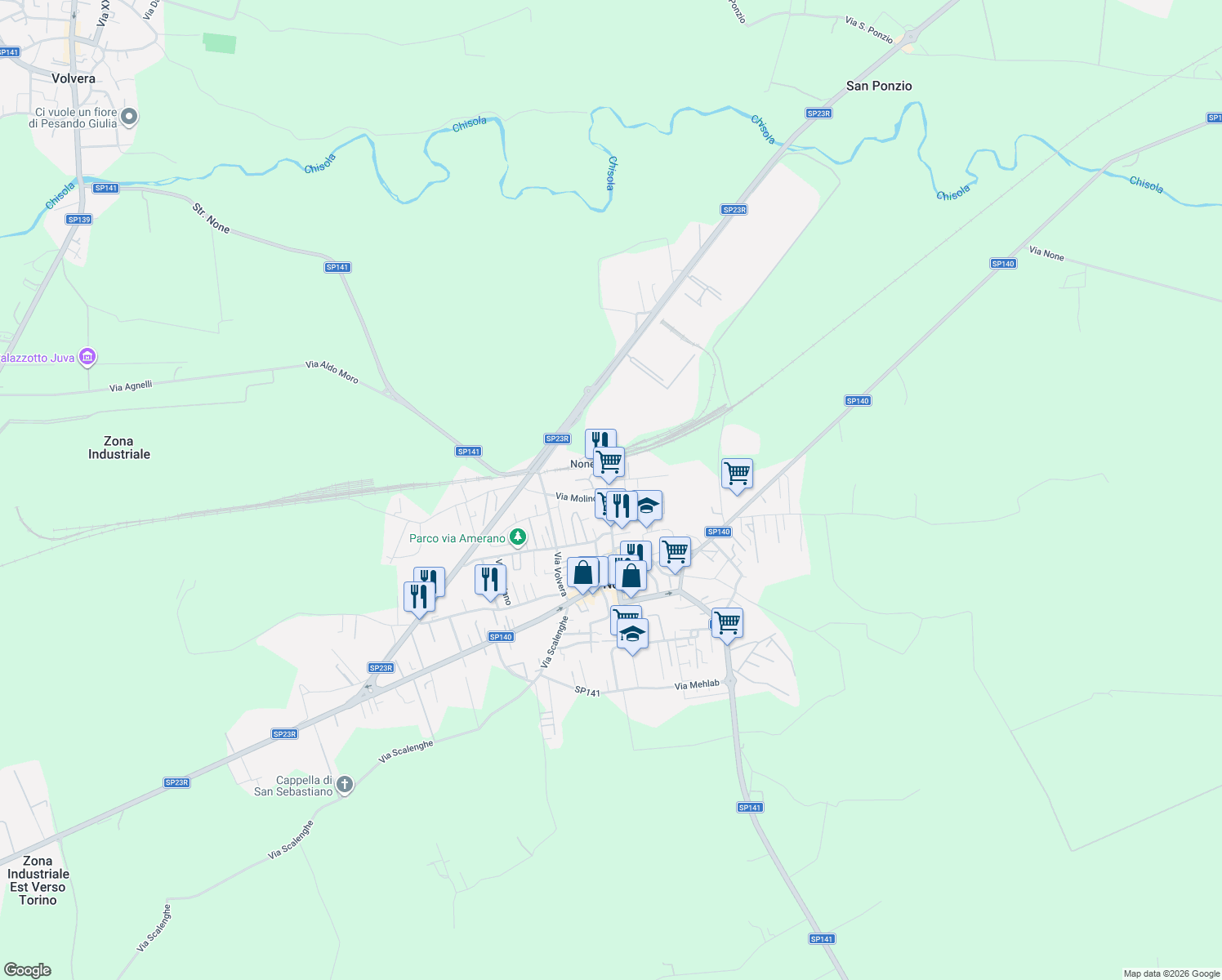 map of restaurants, bars, coffee shops, grocery stores, and more near 78A Via Stazione in None