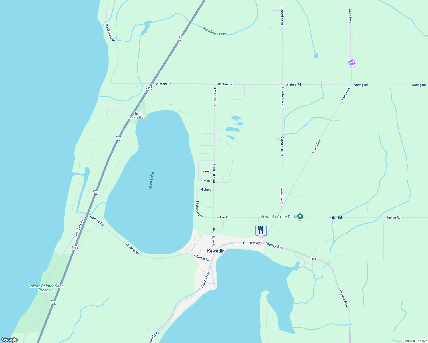 map of restaurants, bars, coffee shops, grocery stores, and more near 6625 Forest in Antrim