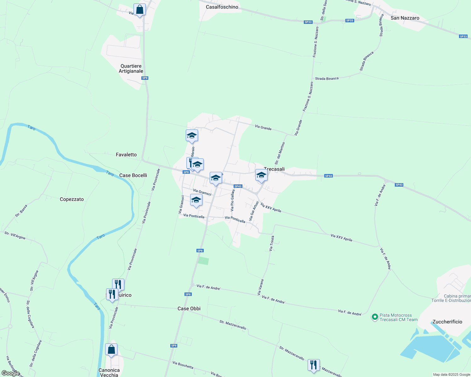 map of restaurants, bars, coffee shops, grocery stores, and more near 1 Via Pio Gallani in Trecasali